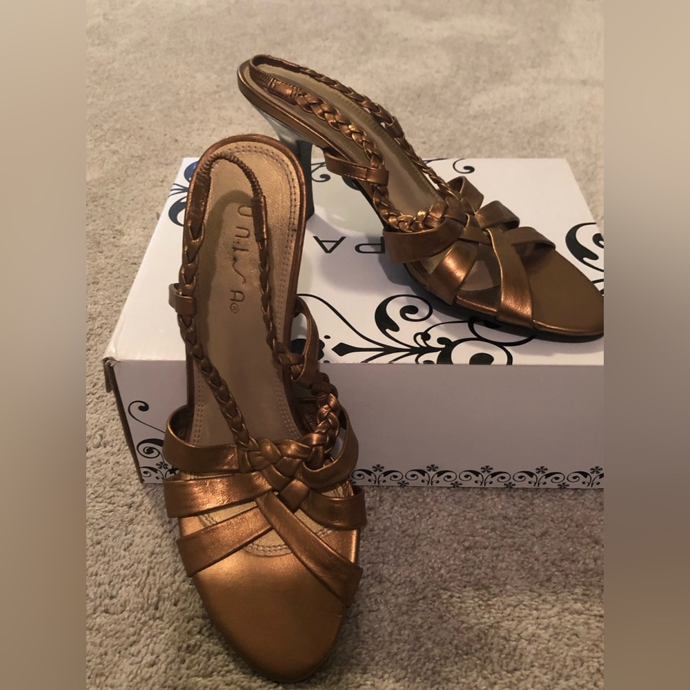 Unisa Gold Open Toe Slingback Heels